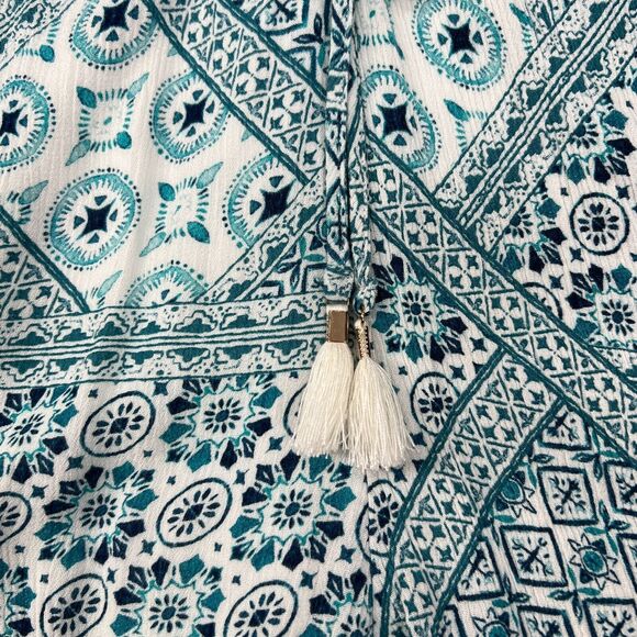 L Space Aubrey Romper Womens XS Extra Small Blue Patchwork Boho Tassel Tie Short - Picture 8 of 12